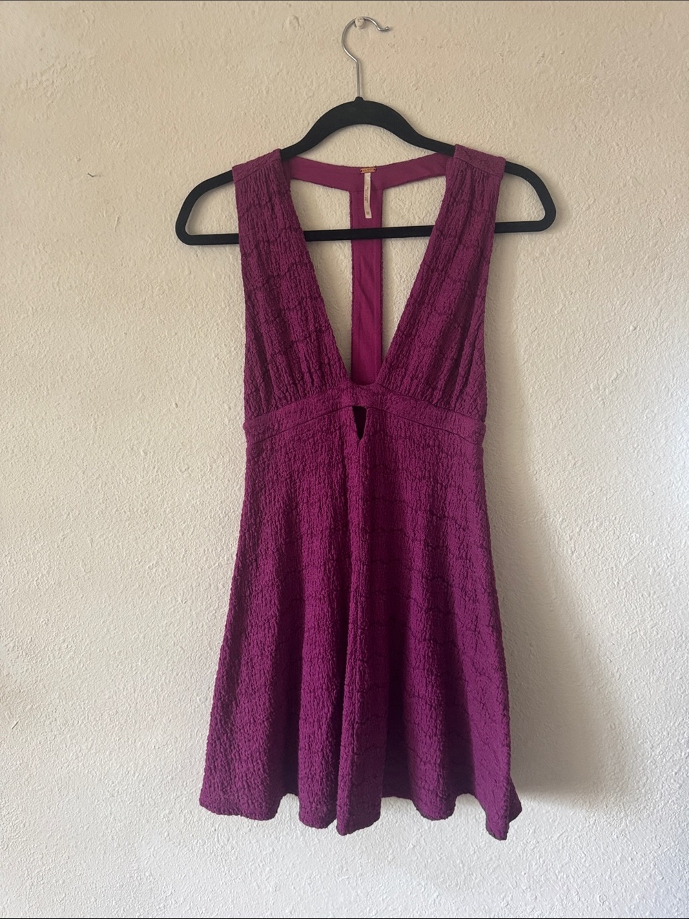 Free People Textured Deep V Mini Dress in Plum